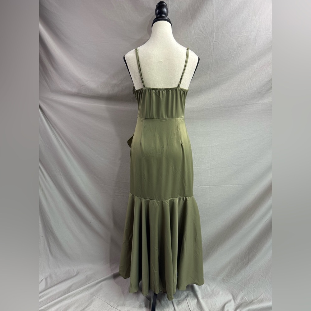 Asymmetrical Hem Ruffle Trim Spaghetti Strap Dress Green - Picture 14 of 14